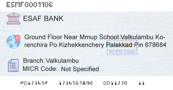 Esaf Small Finance Bank Limited ValkulambuBranch 