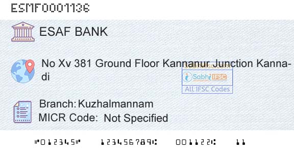 Esaf Small Finance Bank Limited KuzhalmannamBranch 