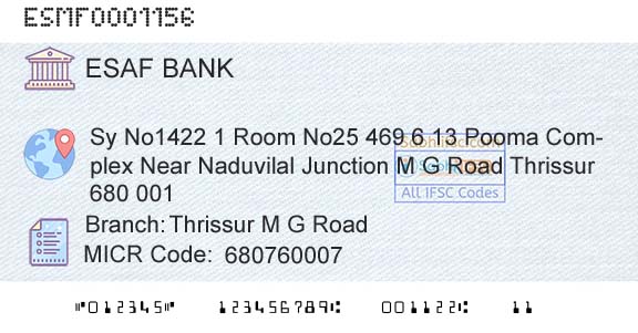 Esaf Small Finance Bank Limited Thrissur M G RoadBranch 