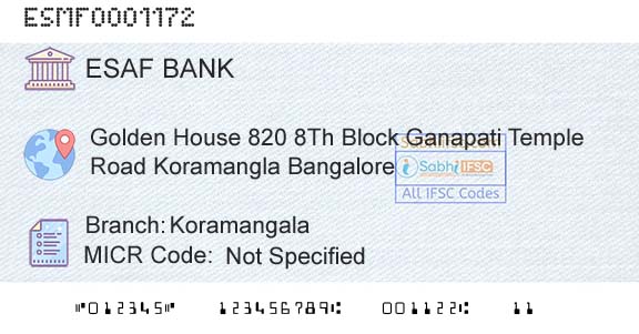 Esaf Small Finance Bank Limited KoramangalaBranch 