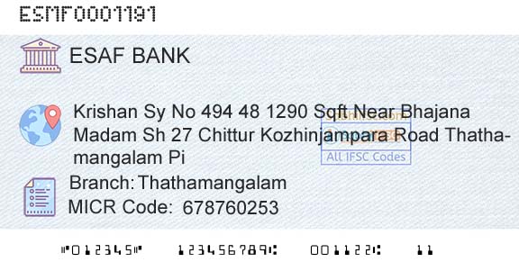 Esaf Small Finance Bank Limited ThathamangalamBranch 