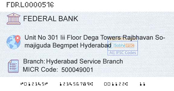 Federal Bank Hyderabad Service BranchBranch 