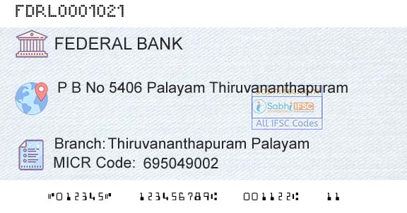 Federal Bank Thiruvananthapuram PalayamBranch 