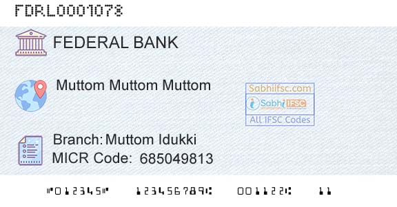 Federal Bank Muttom Idukki Branch 
