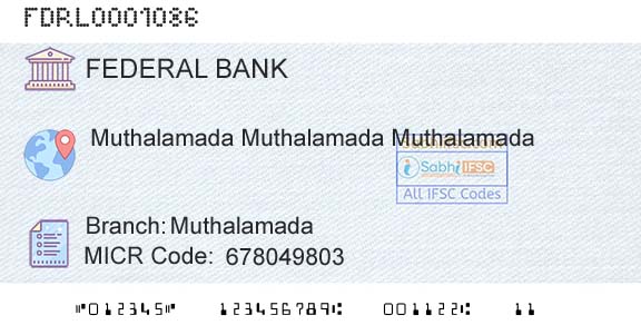 Federal Bank MuthalamadaBranch 