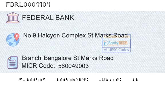 Federal Bank Bangalore St Marks RoadBranch 