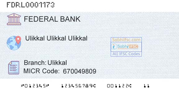 Federal Bank UlikkalBranch 