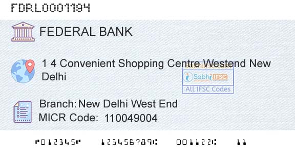 Federal Bank New Delhi West EndBranch 