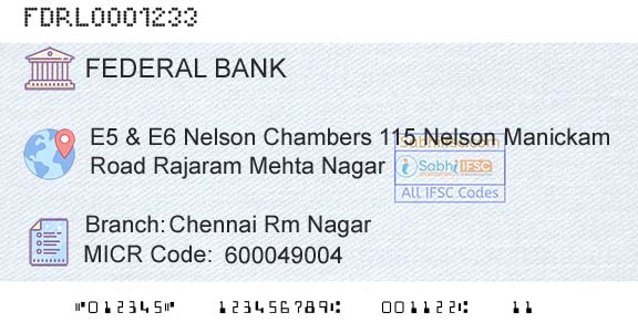 Federal Bank Chennai Rm NagarBranch 