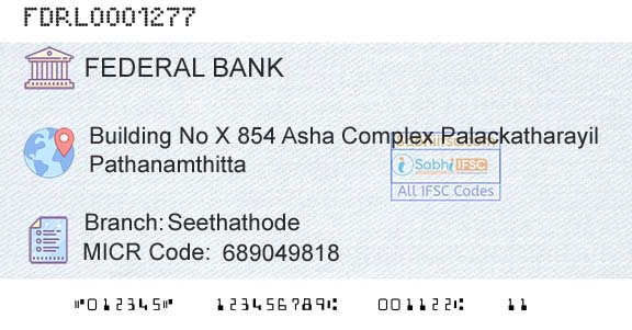 Federal Bank SeethathodeBranch 