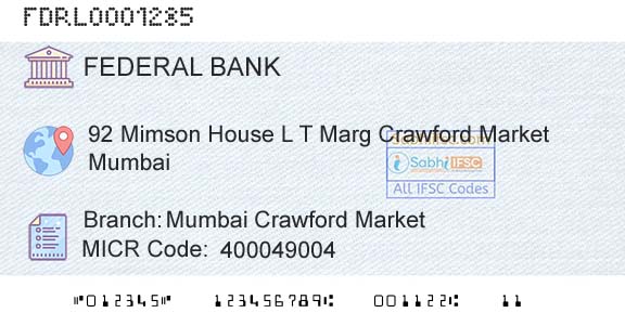 Federal Bank Mumbai Crawford MarketBranch 
