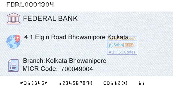 Federal Bank Kolkata BhowaniporeBranch 
