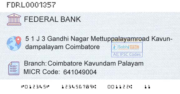 Federal Bank Coimbatore Kavundam PalayamBranch 