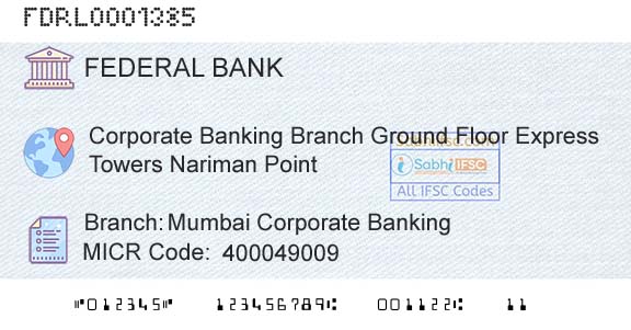 Federal Bank Mumbai Corporate BankingBranch 