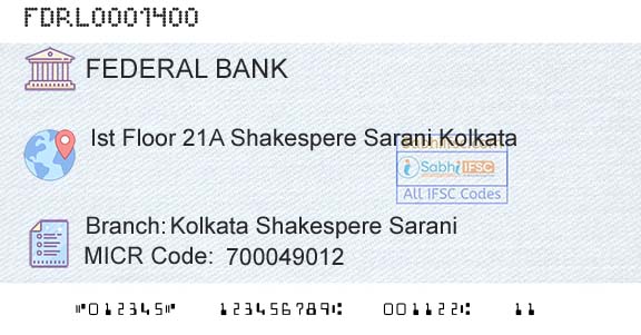 Federal Bank Kolkata Shakespere SaraniBranch 