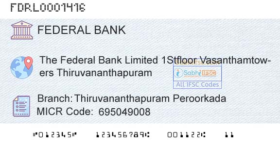 Federal Bank Thiruvananthapuram PeroorkadaBranch 