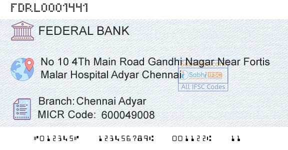 Federal Bank Chennai AdyarBranch 