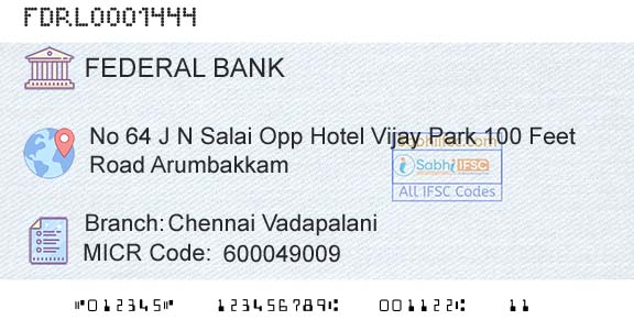 Federal Bank Chennai VadapalaniBranch 
