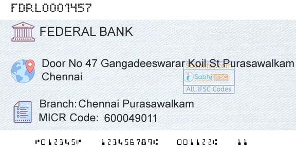 Federal Bank Chennai PurasawalkamBranch 