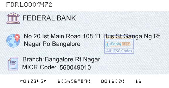 Federal Bank Bangalore Rt NagarBranch 
