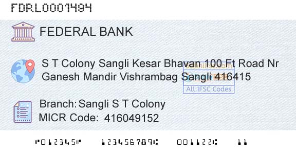 Federal Bank Sangli S T ColonyBranch 