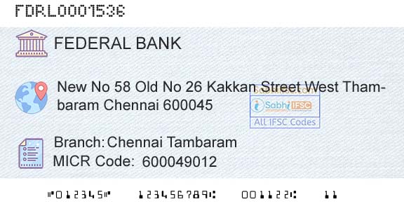 Federal Bank Chennai TambaramBranch 