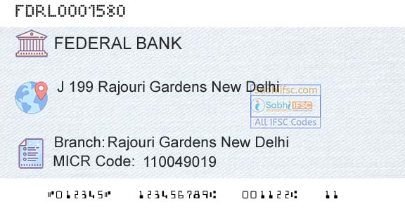 Federal Bank Rajouri Gardens New DelhiBranch 