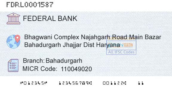 Federal Bank BahadurgarhBranch 
