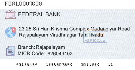 Federal Bank RajapalayamBranch 