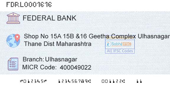 Federal Bank UlhasnagarBranch 