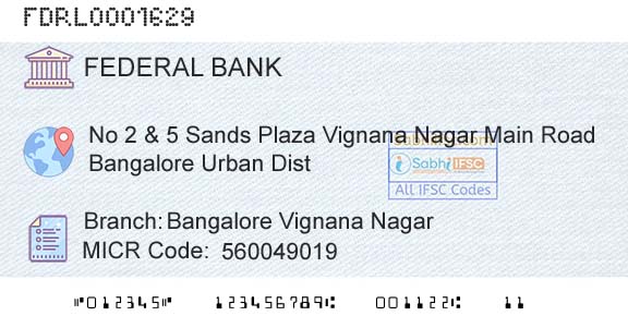 Federal Bank Bangalore Vignana NagarBranch 