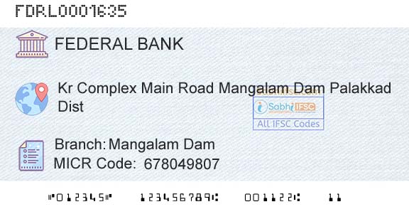 Federal Bank Mangalam DamBranch 