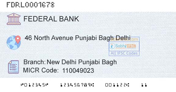 Federal Bank New Delhi Punjabi BaghBranch 