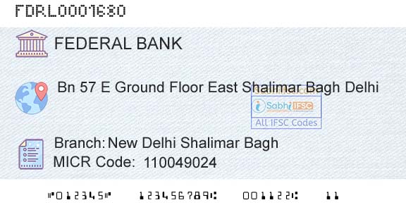 Federal Bank New Delhi Shalimar BaghBranch 