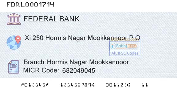 Federal Bank Hormis Nagar Mookkannoor Branch 