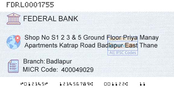 Federal Bank BadlapurBranch 