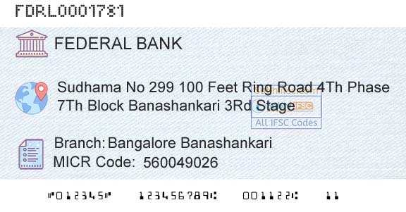 Federal Bank Bangalore BanashankariBranch 
