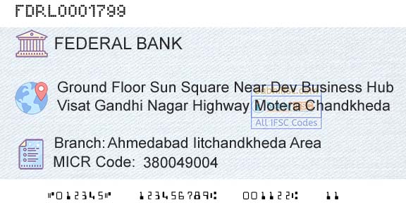 Federal Bank Ahmedabad Iitchandkheda AreaBranch 