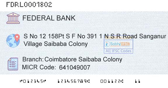 Federal Bank Coimbatore Saibaba ColonyBranch 