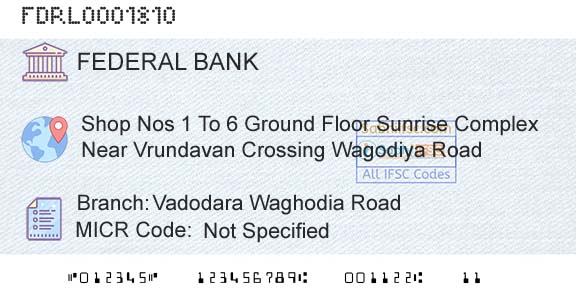 Federal Bank Vadodara Waghodia RoadBranch 