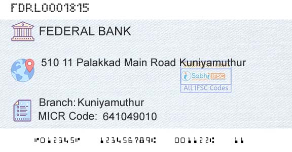 Federal Bank KuniyamuthurBranch 