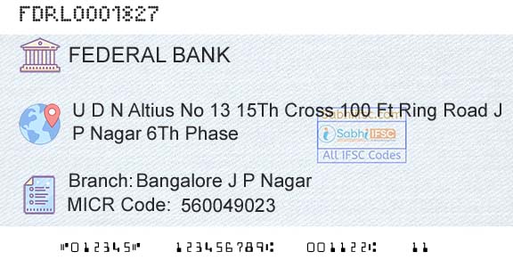 Federal Bank Bangalore J P NagarBranch 
