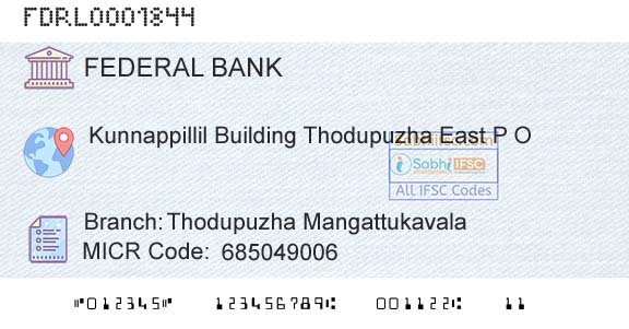 Federal Bank Thodupuzha MangattukavalaBranch 