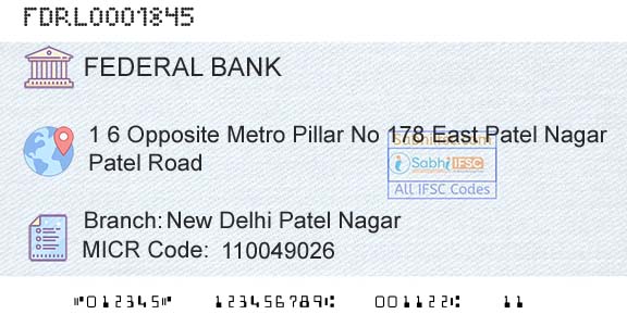 Federal Bank New Delhi Patel NagarBranch 