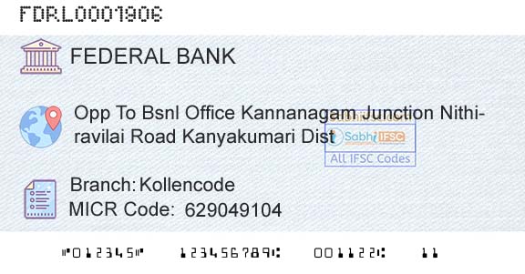 Federal Bank KollencodeBranch 