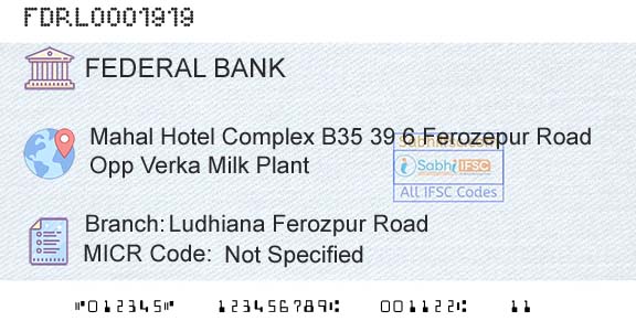 Federal Bank Ludhiana Ferozpur RoadBranch 