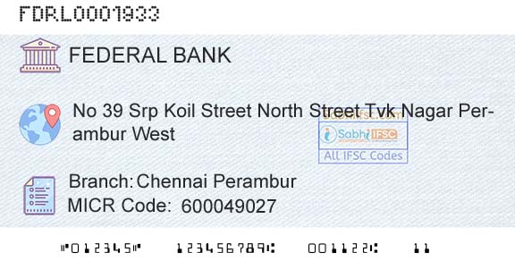 Federal Bank Chennai PeramburBranch 