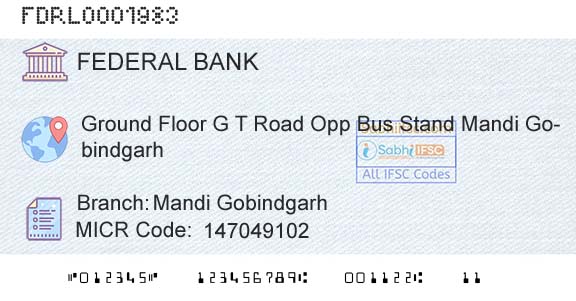 Federal Bank Mandi GobindgarhBranch 