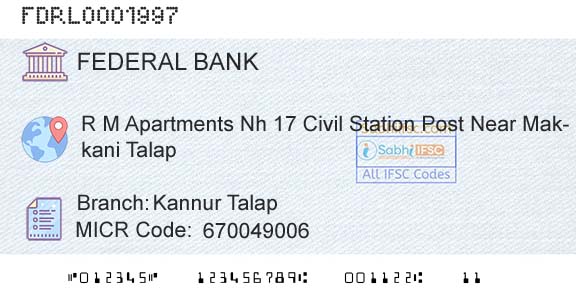 Federal Bank Kannur TalapBranch 