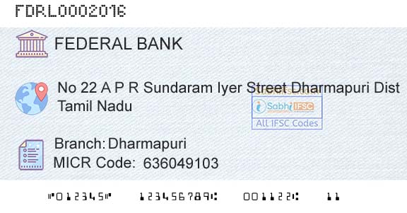 Federal Bank DharmapuriBranch 